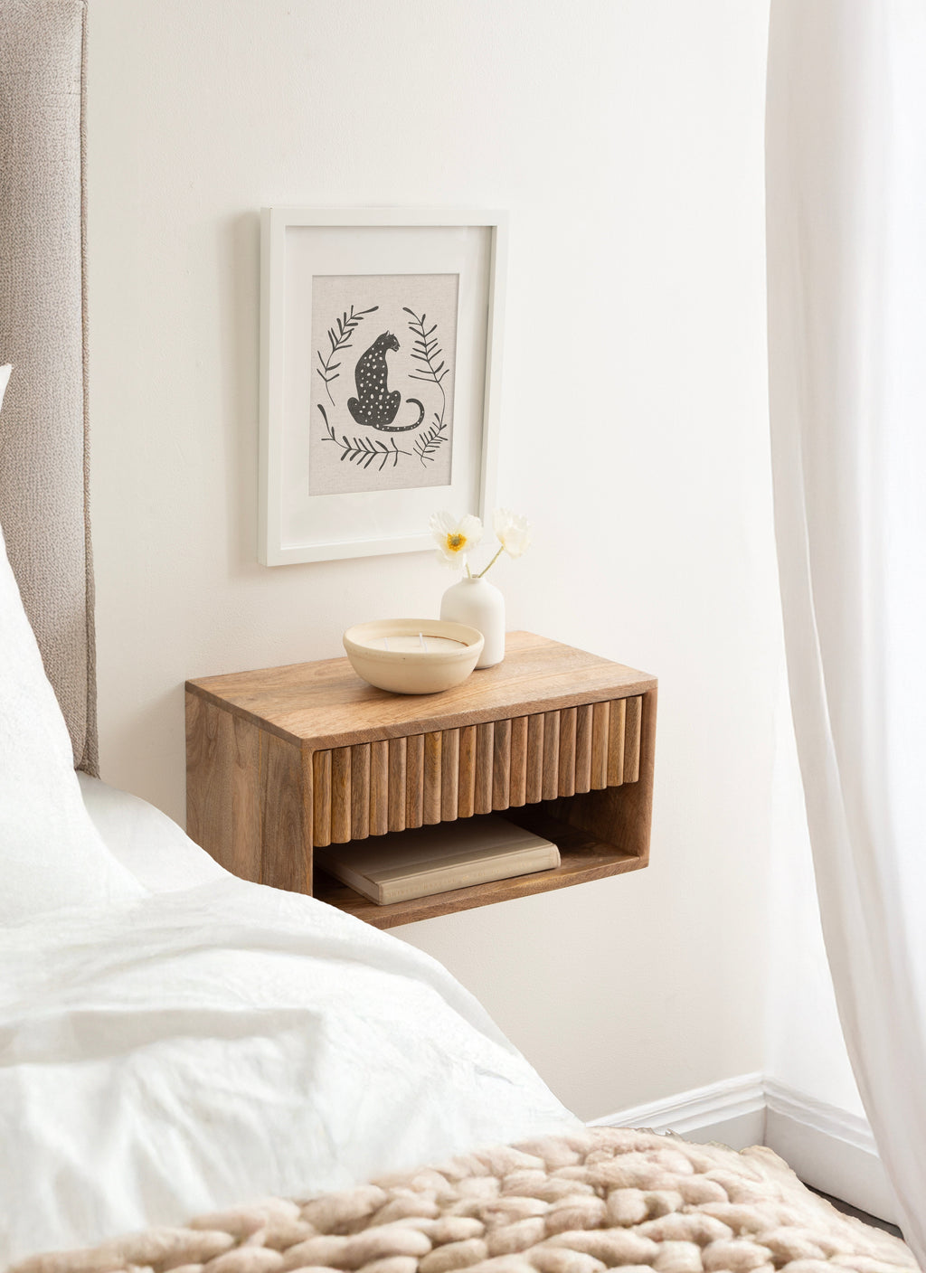 Reid Floating Wood Side Table with Open Storage