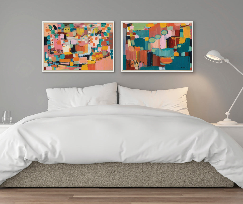 Sylvie Sunset Fiesta Set No 1 and Sunset Fiesta Set No 2 Framed Canvas Set by Leah Nadeau