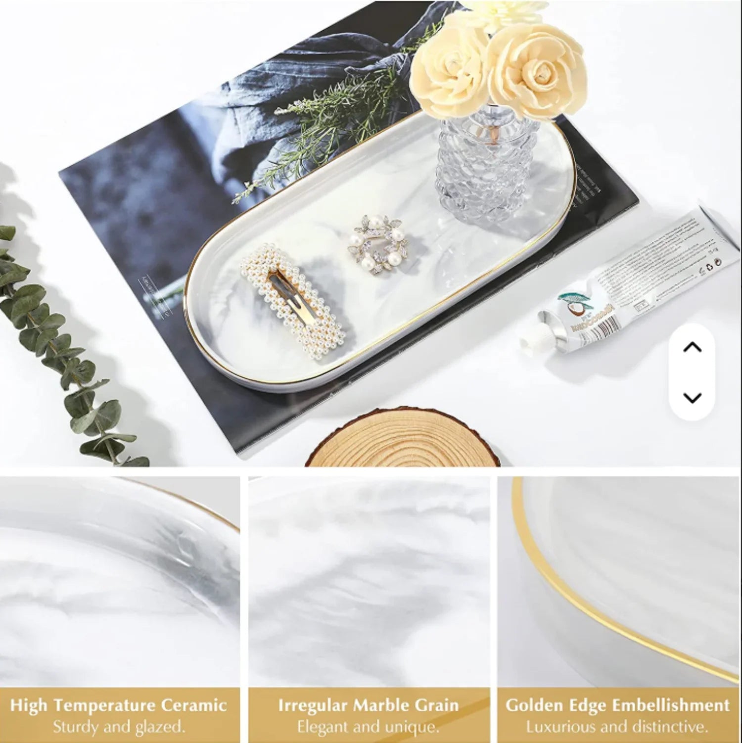 Vanity Tray - Non-Slip Marble Large
