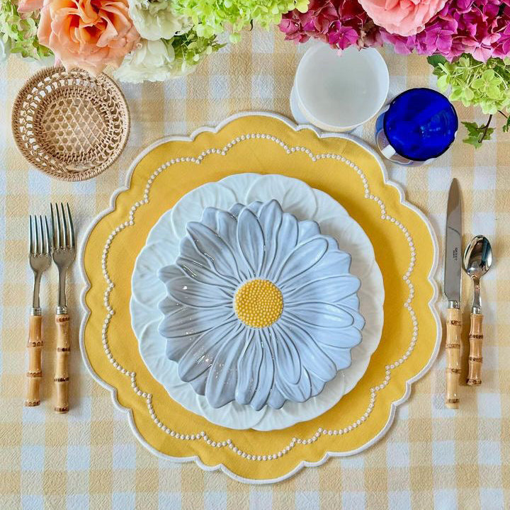 VELORA YELLOW ROUND FABRIC PLACEMAT (Set Of 4)