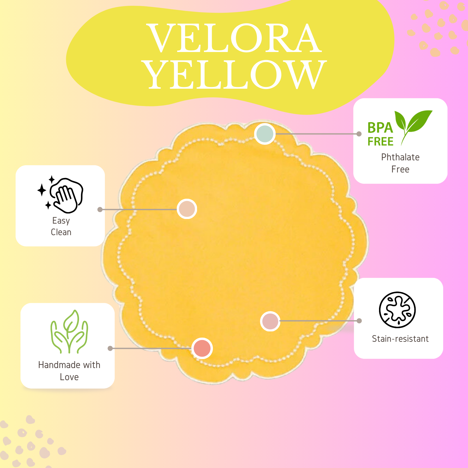VELORA YELLOW ROUND FABRIC PLACEMAT (Set Of 4)