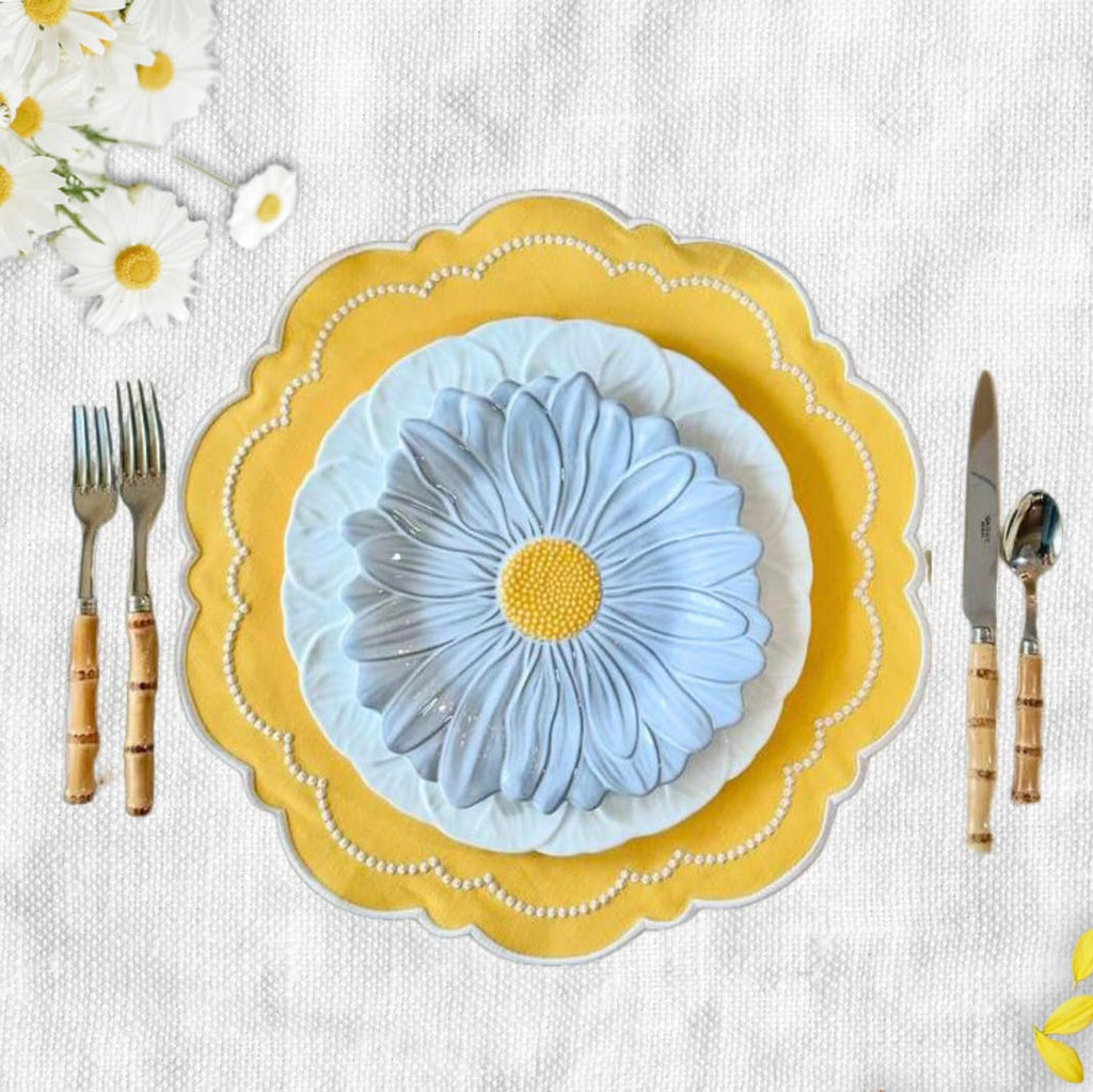 VELORA YELLOW ROUND FABRIC PLACEMAT (Set Of 4)