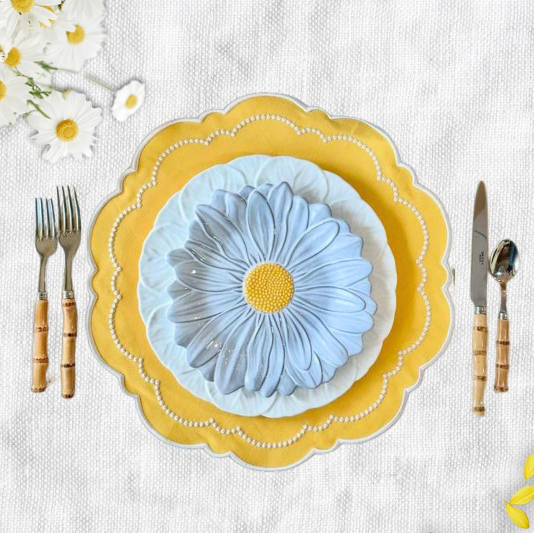VELORA YELLOW ROUND FABRIC PLACEMAT (Set Of 4)