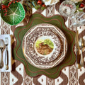 HAVEN DARK GREEN BROWN TRIM WAVY EDGE FAUX LEATHER PLACEMAT (Set Of 4)