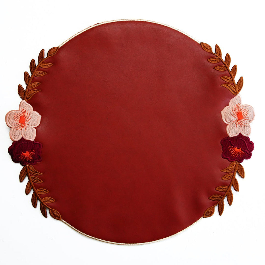 JASMINE DARK ORANGE ROUND FAUX LEATHER PLACEMAT (Set Of 4)
