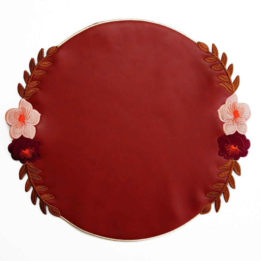 JASMINE DARK ORANGE ROUND FAUX LEATHER PLACEMAT (Set Of 4)