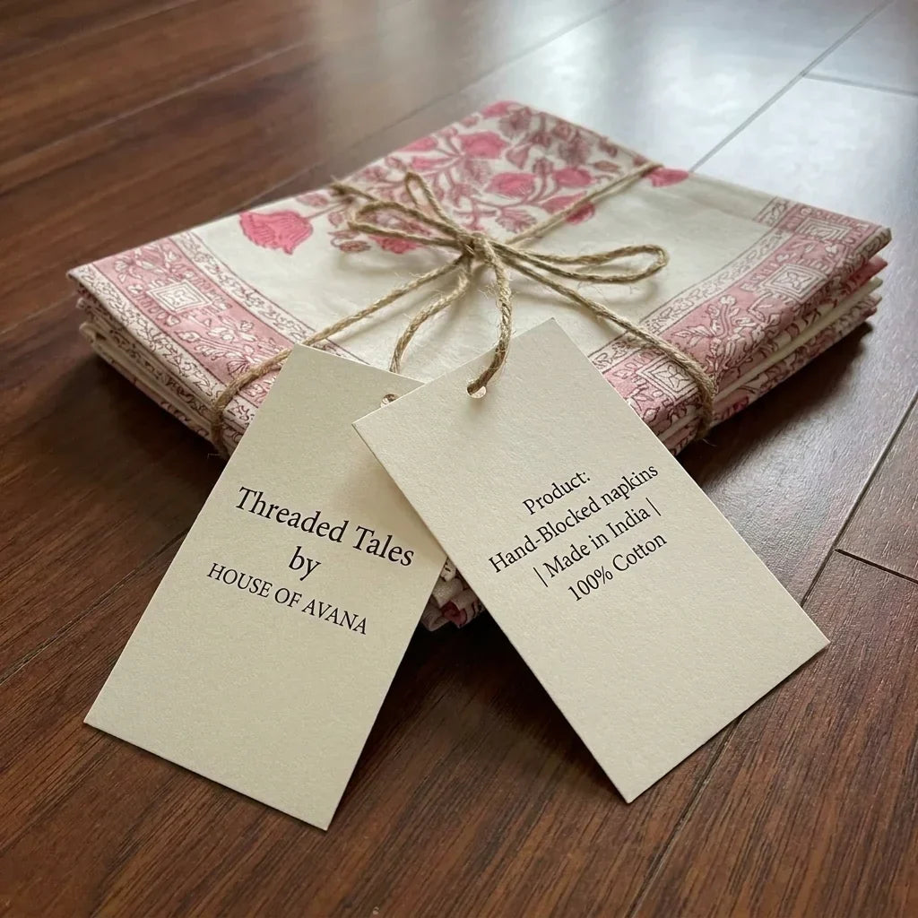 Hand Block Printed Cotton Magenta & Cream 13 Pieces Table Linen Set
