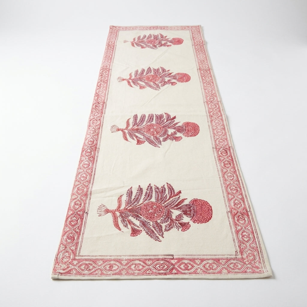 Hand Block Printed Cotton Magenta & Cream 13 Pieces Table Linen Set