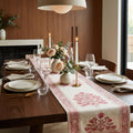 Magenta & Natural Floral Hand Block Printed 13 Pieces Table Linen Set