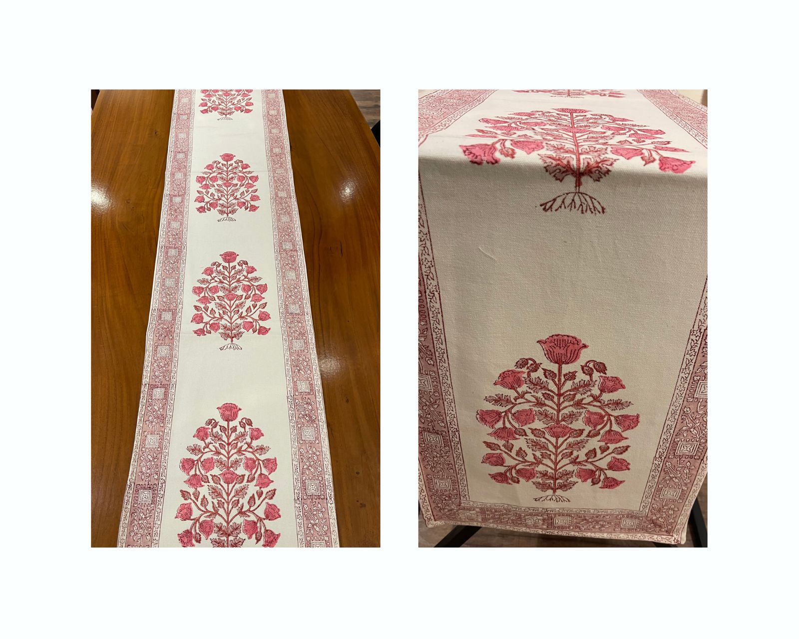 Magenta & Natural Floral Hand Block Printed 13 Pieces Table Linen Set