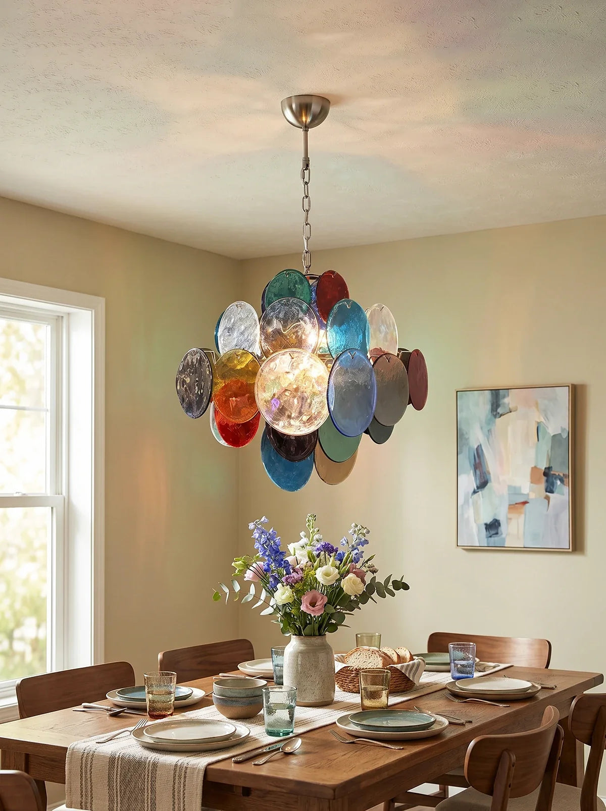 Vintage Murano Large Disks Chandelier — Multicolored