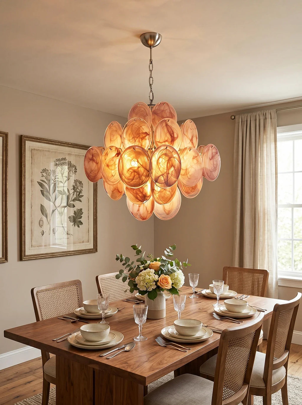 Vintage Murano Pink Disks Chandelier