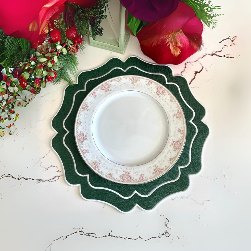 VISTA GREEN WAVY FAUX LEATHER PLACEMAT (Set Of 4)