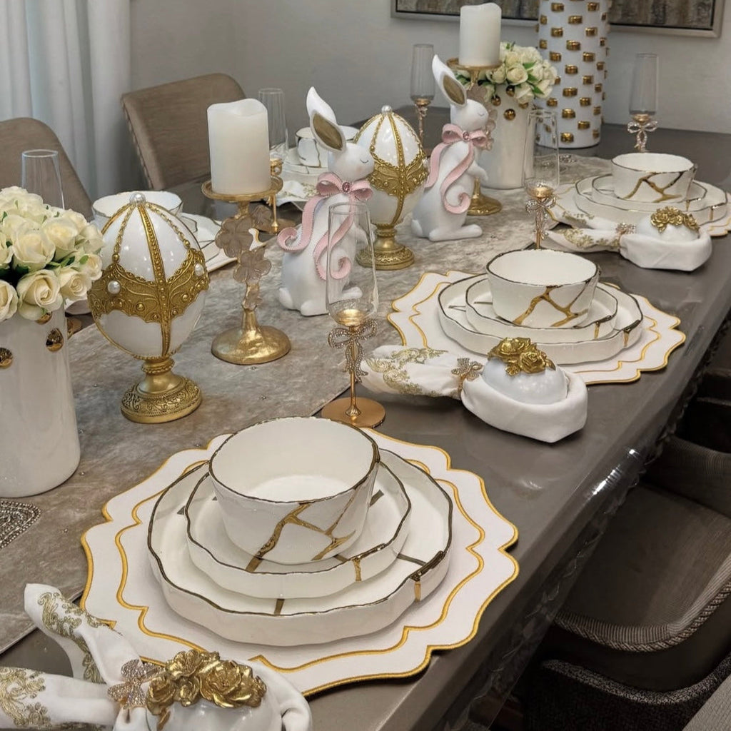VISTA IVORY WAVY FAUX LEATHER PLACEMAT (Set Of 4)