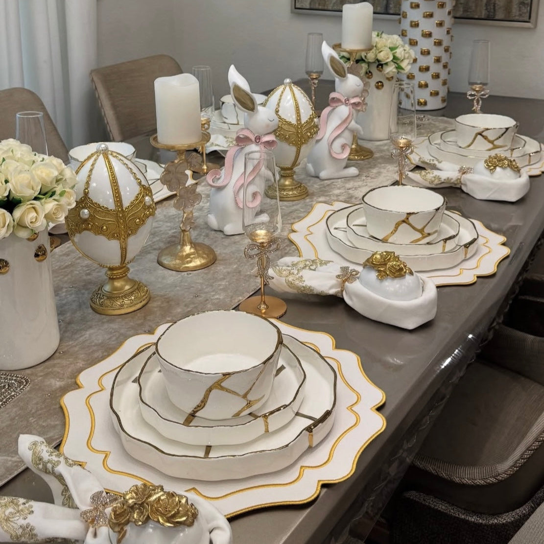 VISTA IVORY WAVY FAUX LEATHER PLACEMAT (Set Of 4)