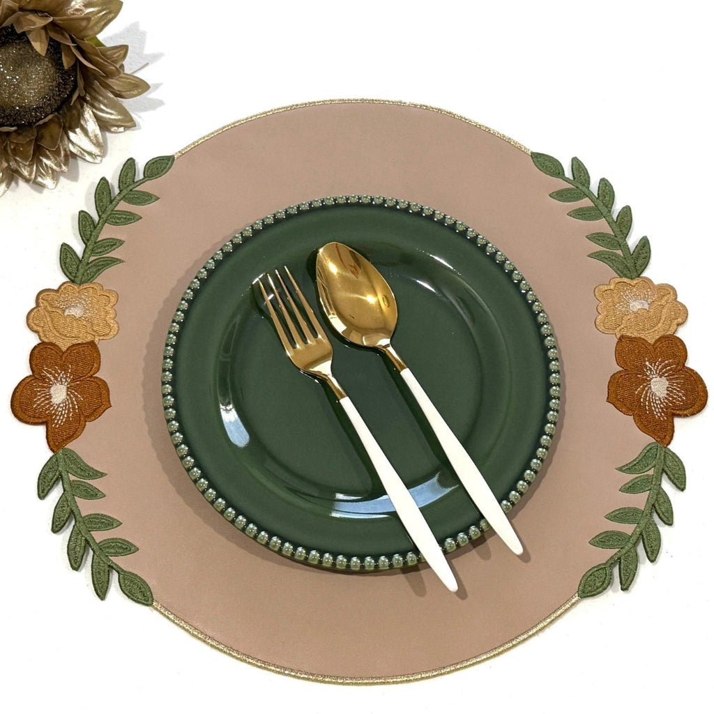 JASMINE BEIGE ROUND FAUX LEATHER PLACEMAT (Set Of 4)