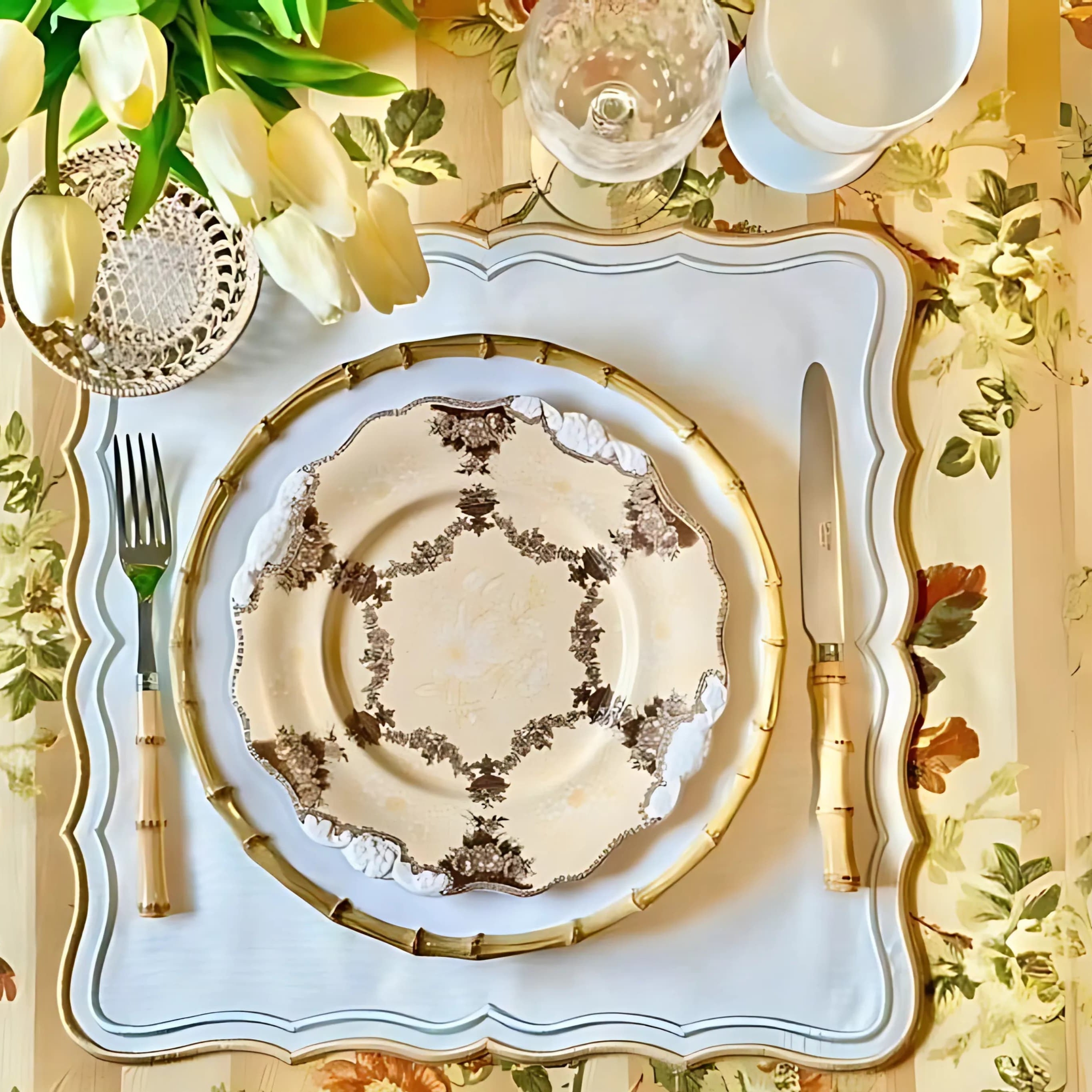 SHIMMER IVORY GOLD SILVER FABRIC PLACEMAT (Set Of 4)