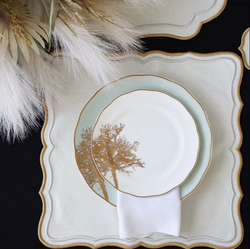 SHIMMER IVORY GOLD SILVER FABRIC PLACEMAT (Set Of 4)