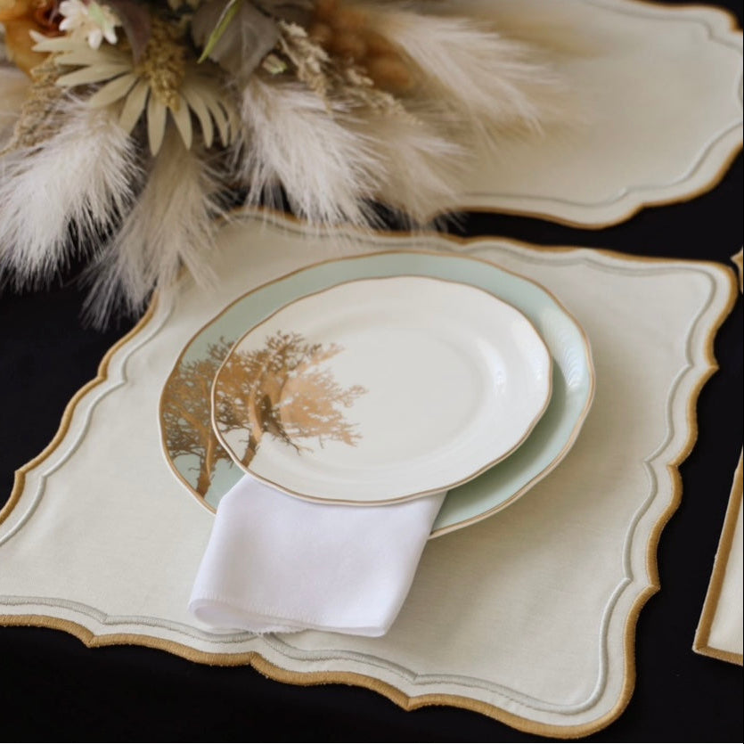 SHIMMER IVORY GOLD SILVER FABRIC PLACEMAT (Set Of 4)