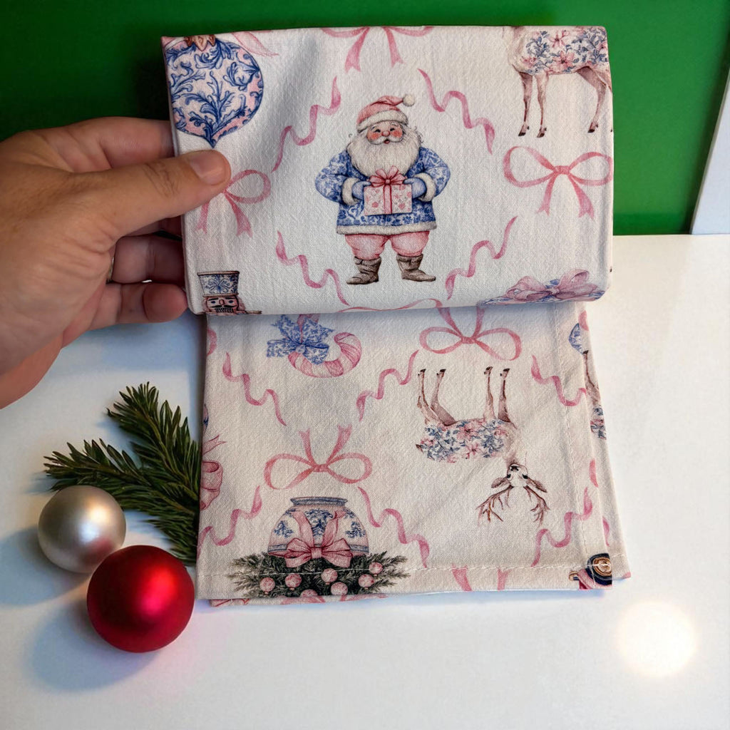 Pink & Blue Chinoiserie Christmas Kitchen Towel