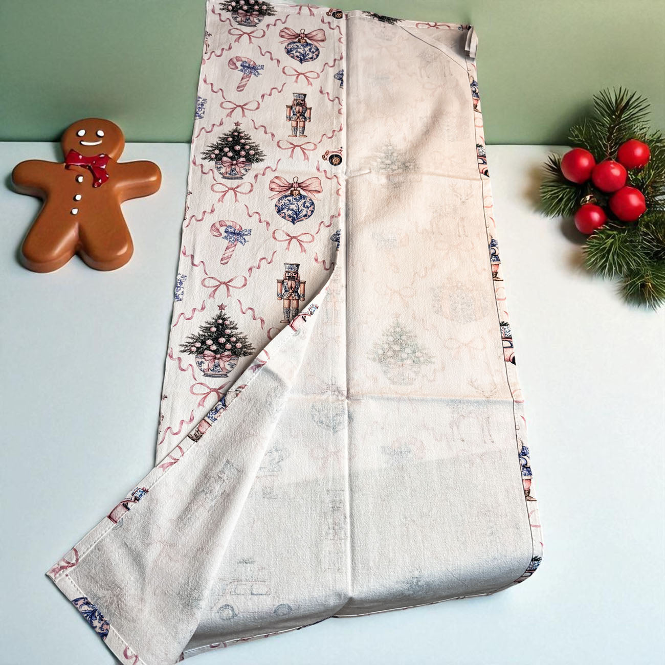 Pink & Blue Chinoiserie Christmas Kitchen Towel