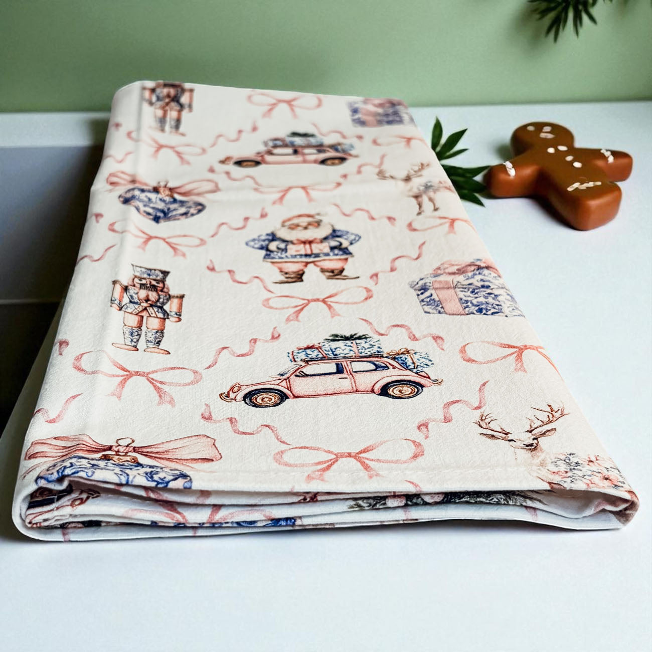 Pink & Blue Chinoiserie Christmas Kitchen Towel