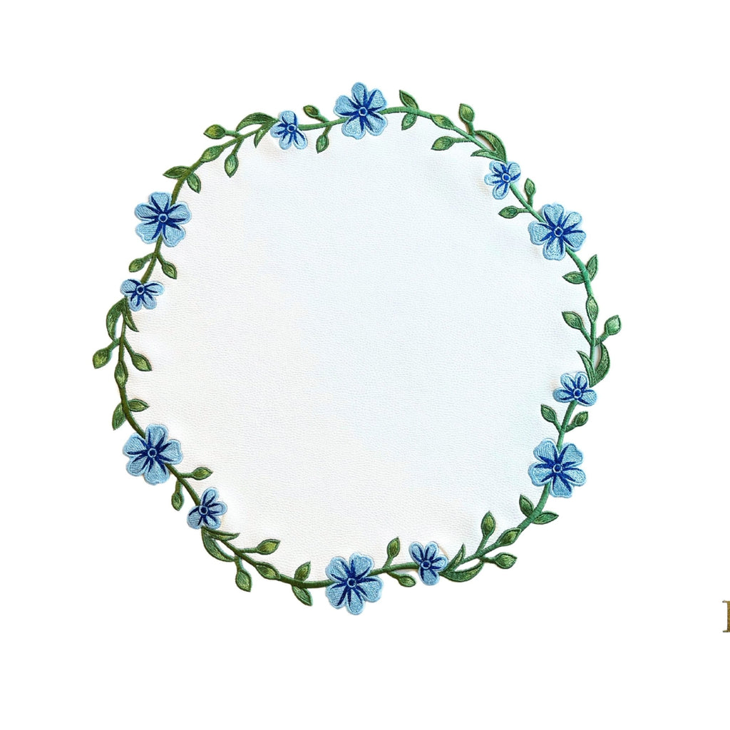 UNITY WHITE & BLUE ROUND FAUX LEATHER PLACEMAT (Set Of 4)