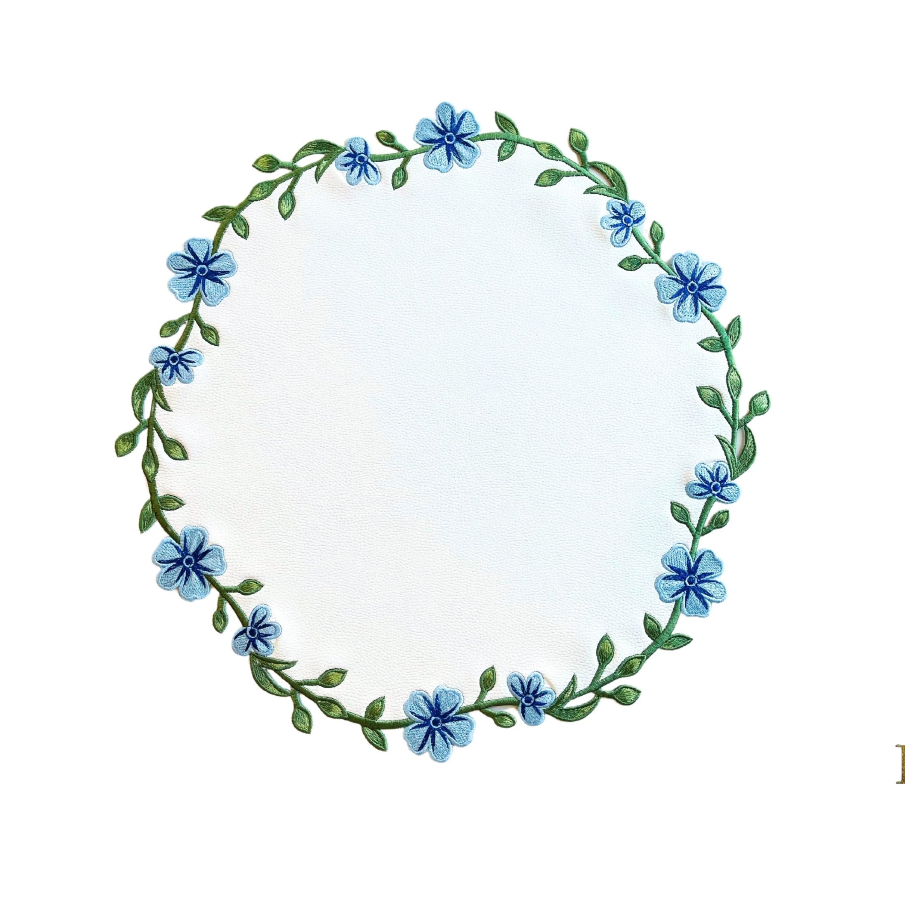 UNITY WHITE & BLUE ROUND FAUX LEATHER PLACEMAT (Set Of 4)