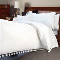 400TC Cotton Pom Fringe Sateen Solid Tone Boho Duvet Cover Set