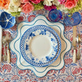 HAVEN WHITE WAVY EDGE BLUE TRIM FAUX LEATHER PLACEMAT (Set Of 4)