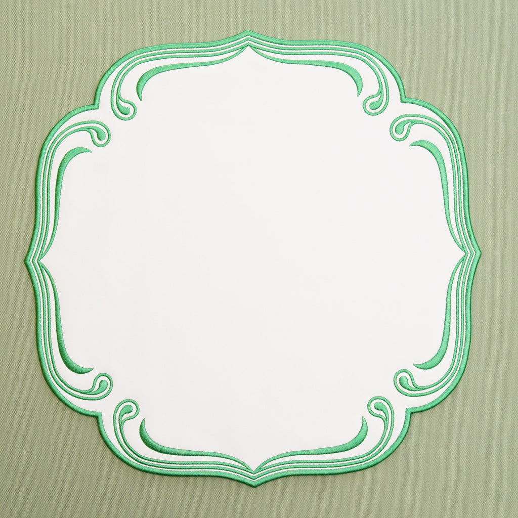 ROYAL WHITE GREEN TRIM SQUARE FAUX LEATHER PLACEMAT (Set Of 4)