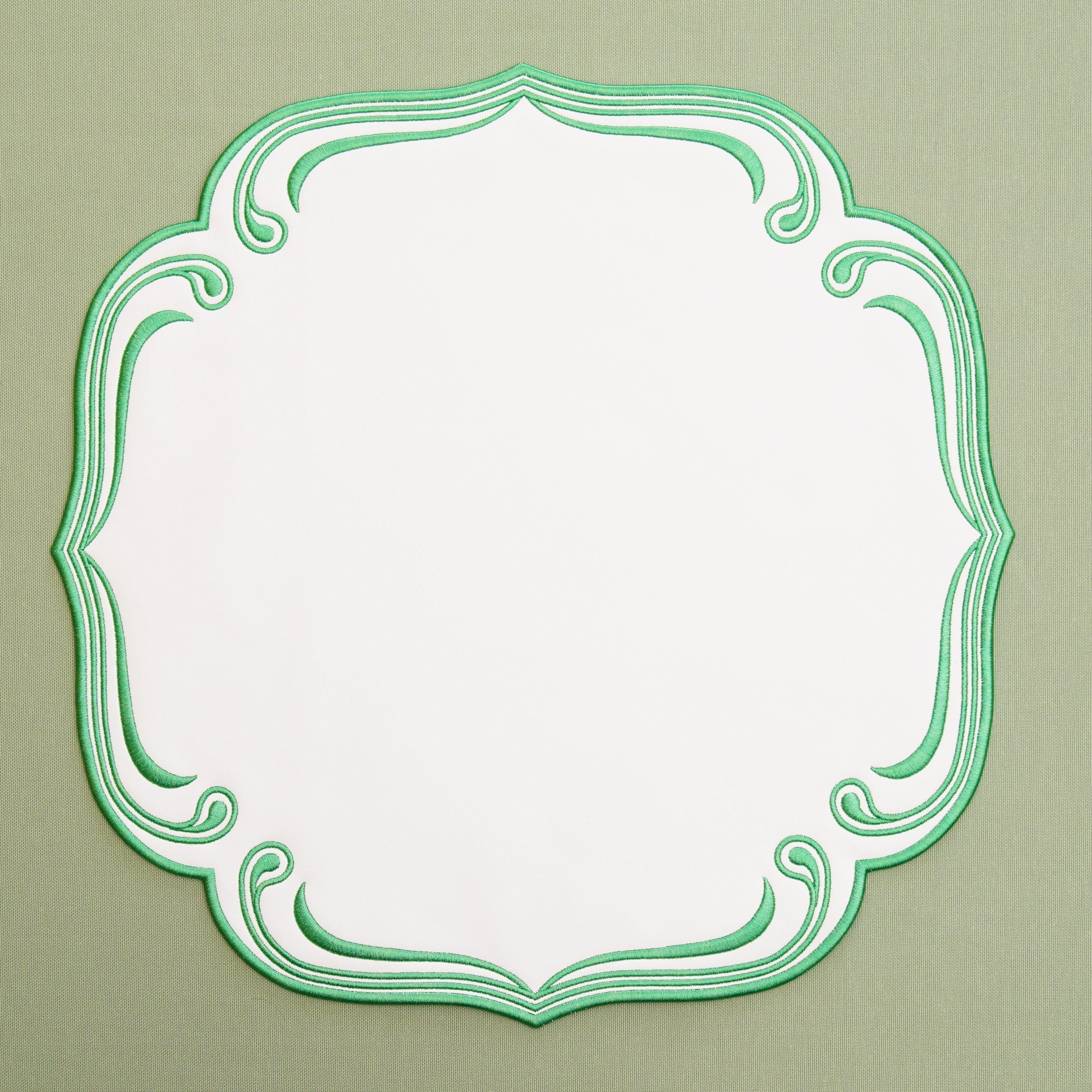 ROYAL WHITE GREEN TRIM SQUARE FAUX LEATHER PLACEMAT (Set Of 4)