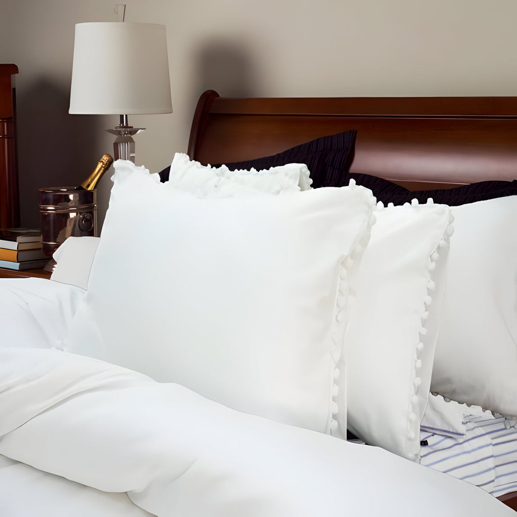 400TC Cotton Pom Fringe Sateen Solid Tone Boho Duvet Cover Set