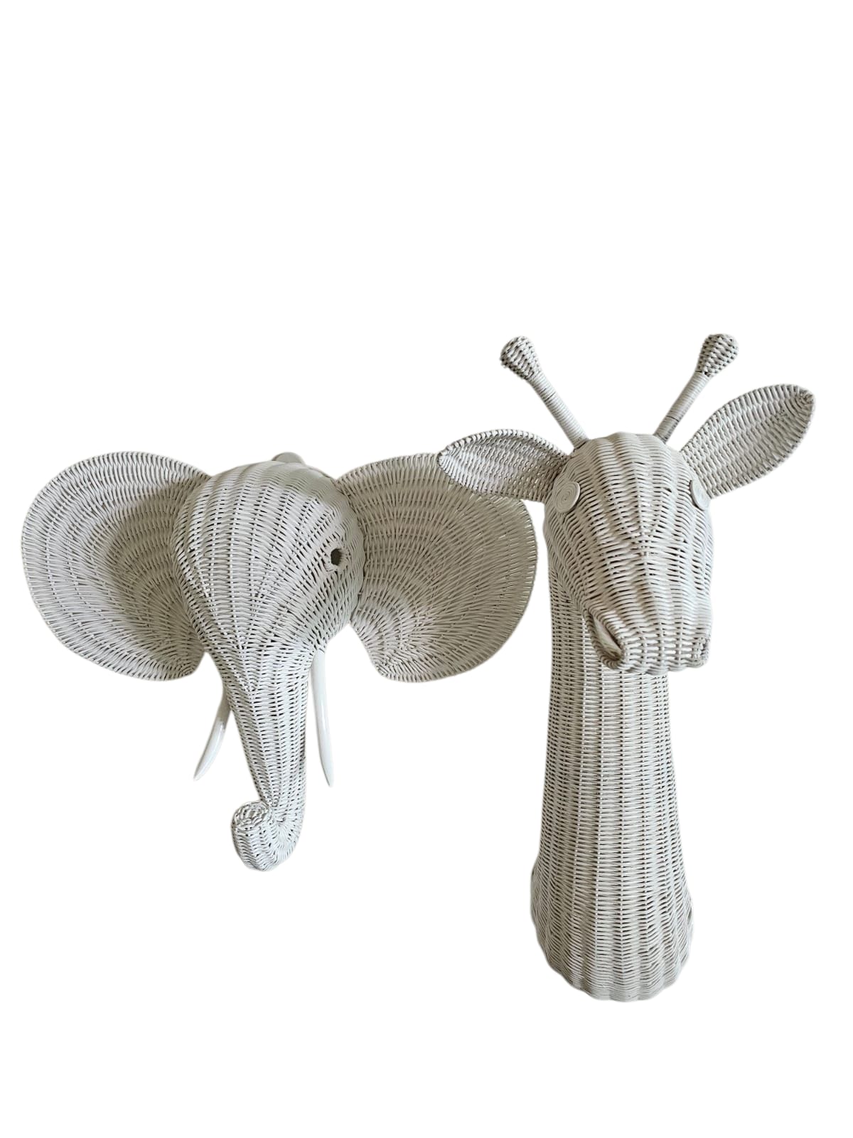 Natural & White Rattan Elephant Wall Decor