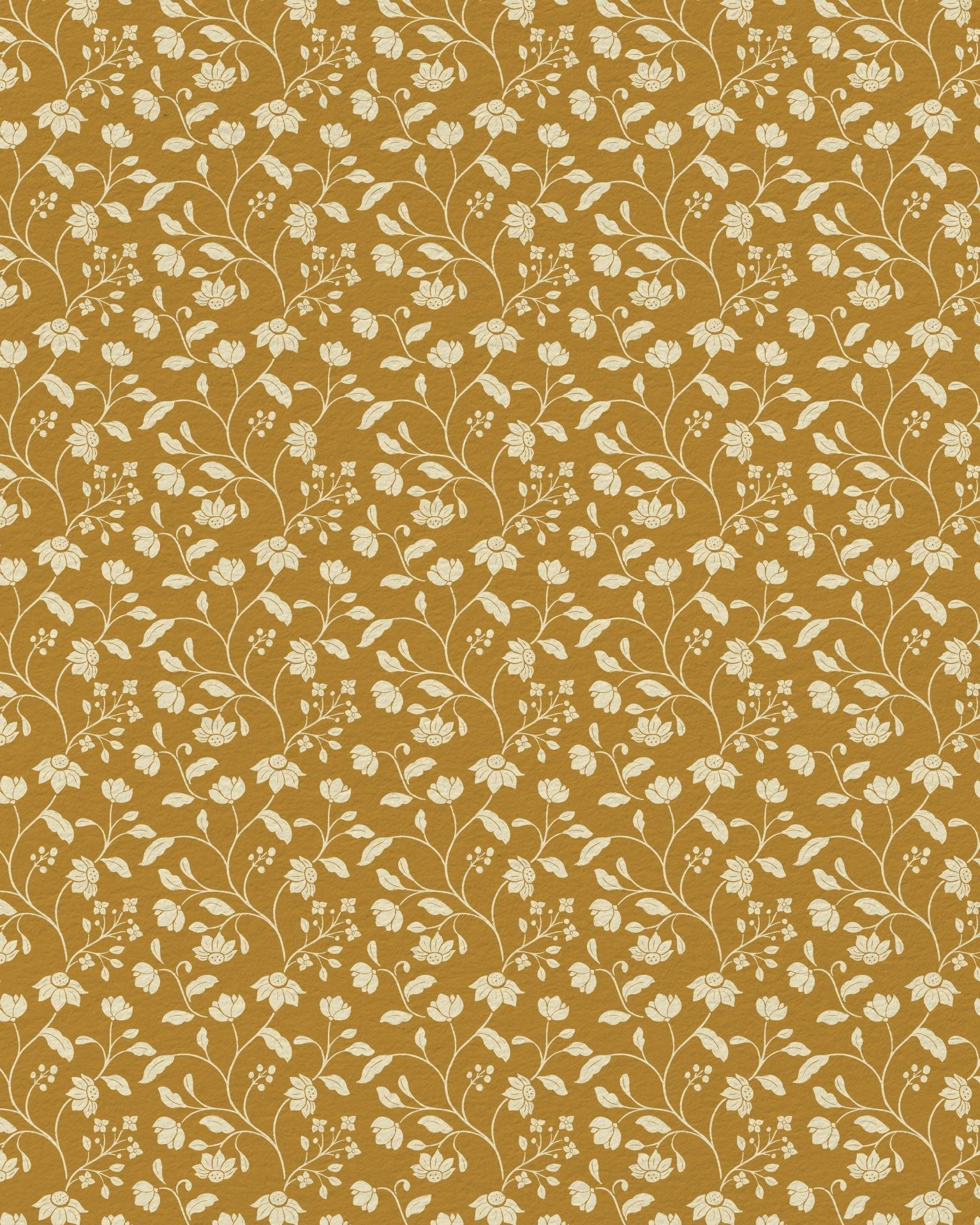 Wild Geranium Wallpaper in Mustard Fern
