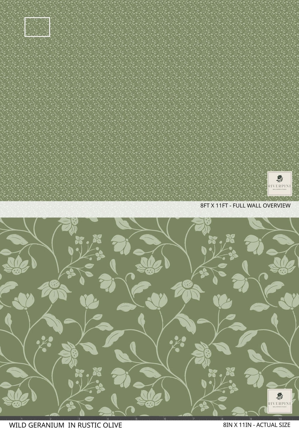Wild Geranium Wallpaper in Rustic Olive