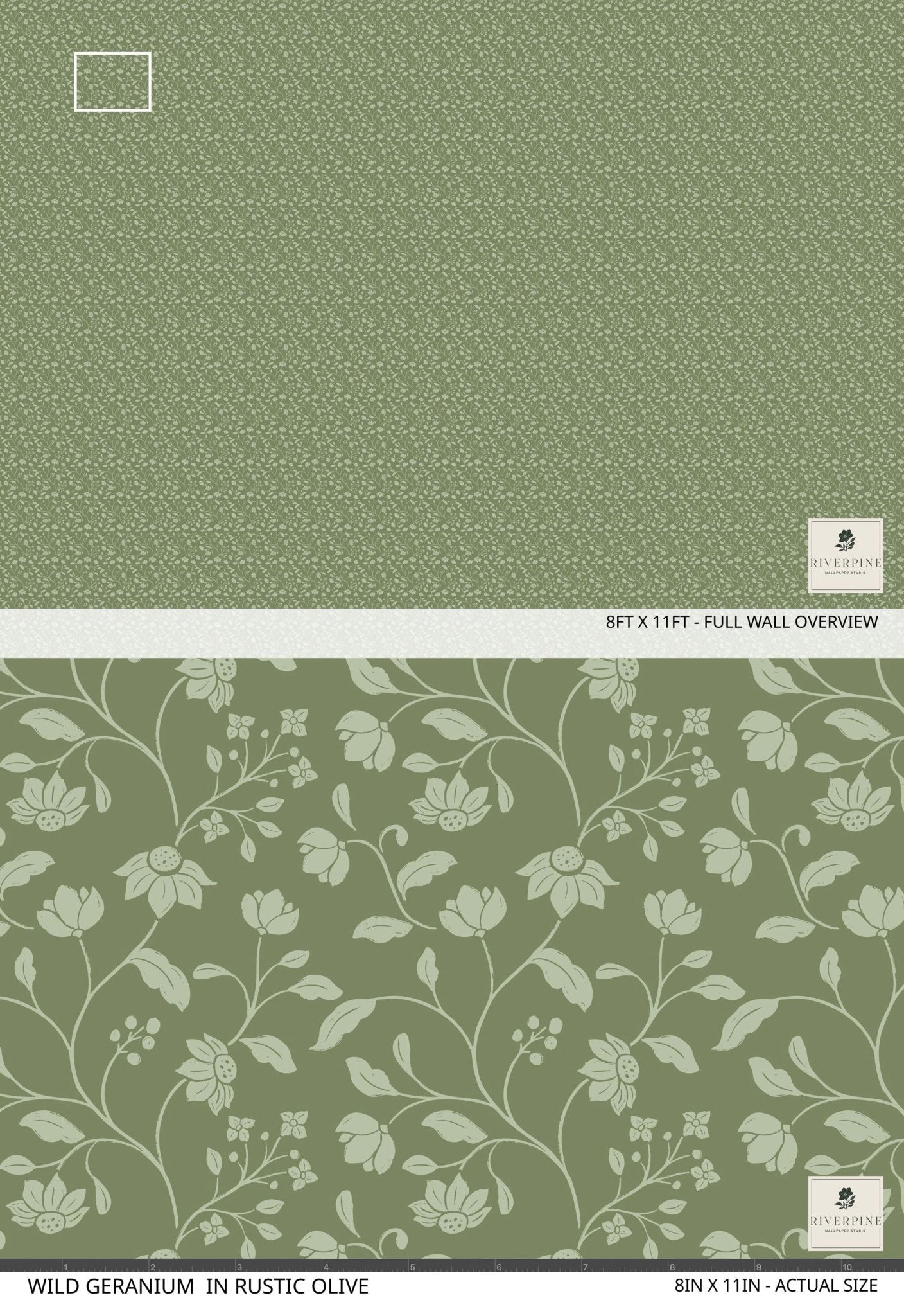 Wild Geranium Wallpaper in Rustic Olive