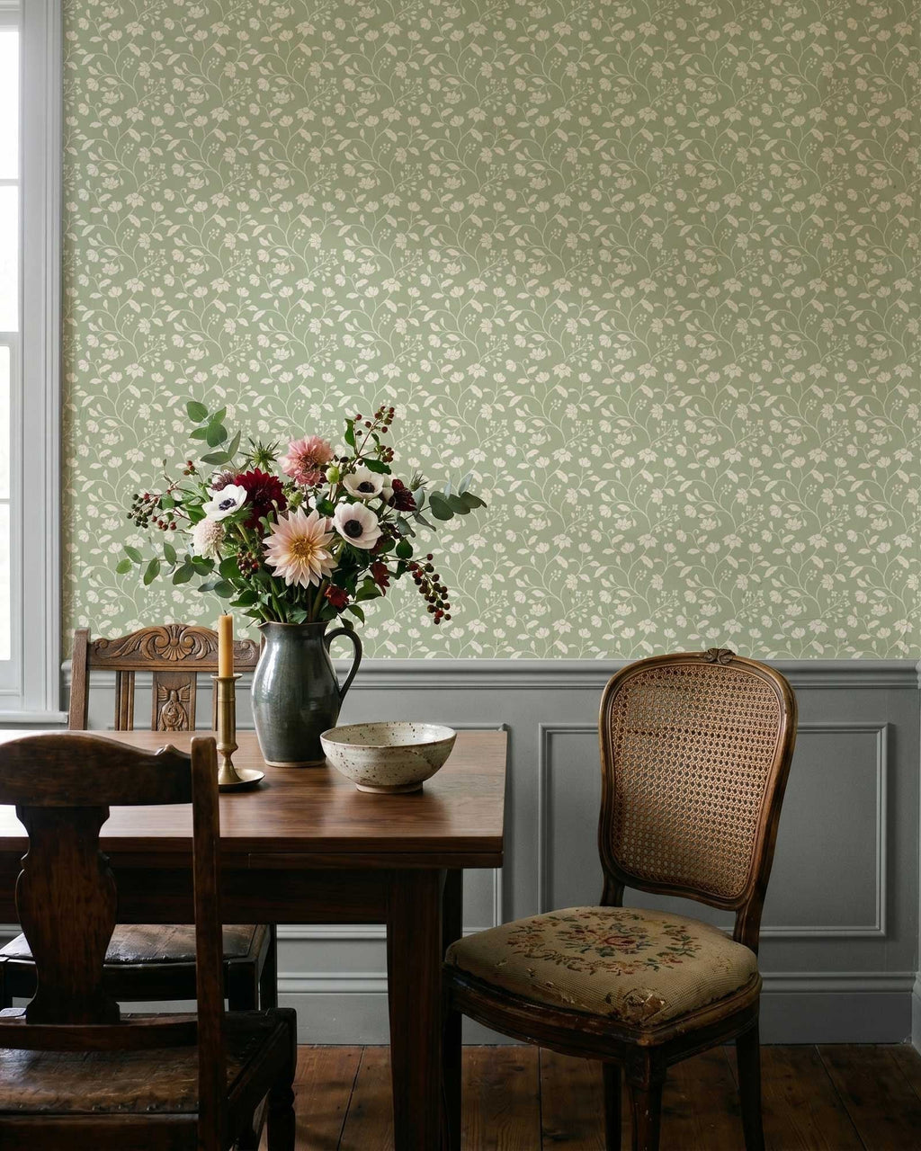 Wild Geranium Wallpaper in Soft Sage
