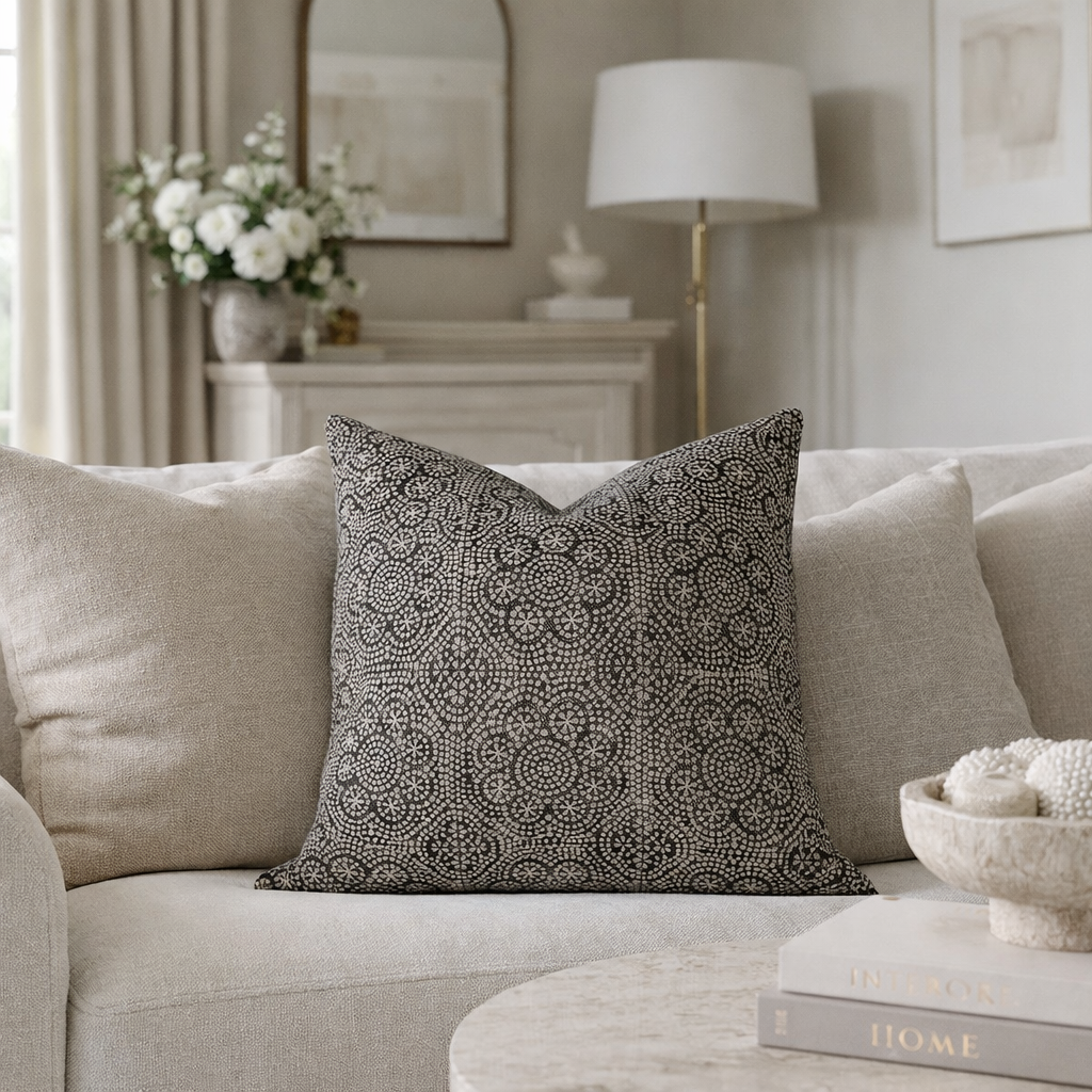 Floral Pillow Cover in Noir