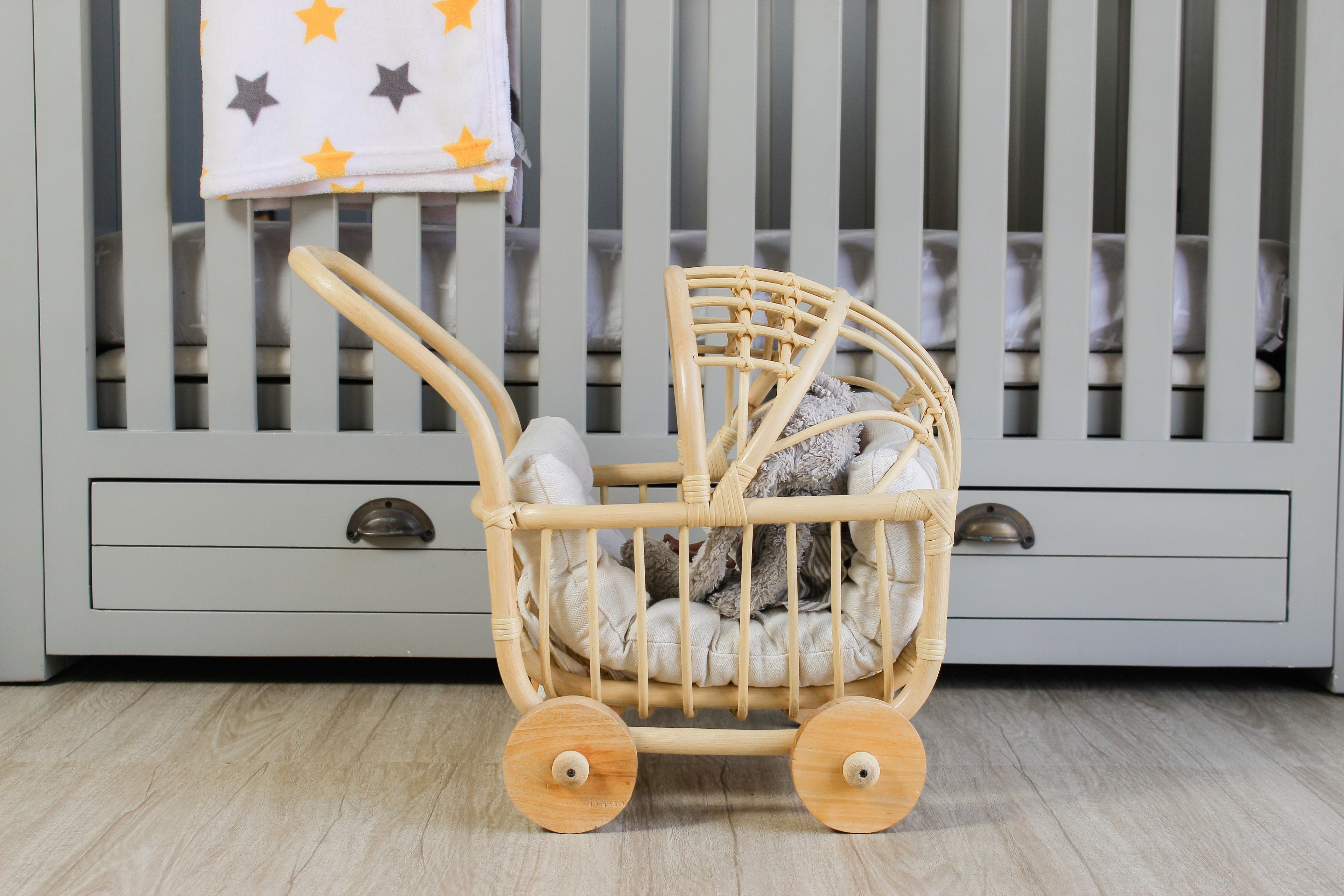 Handwoven Rattan Doll Stroller