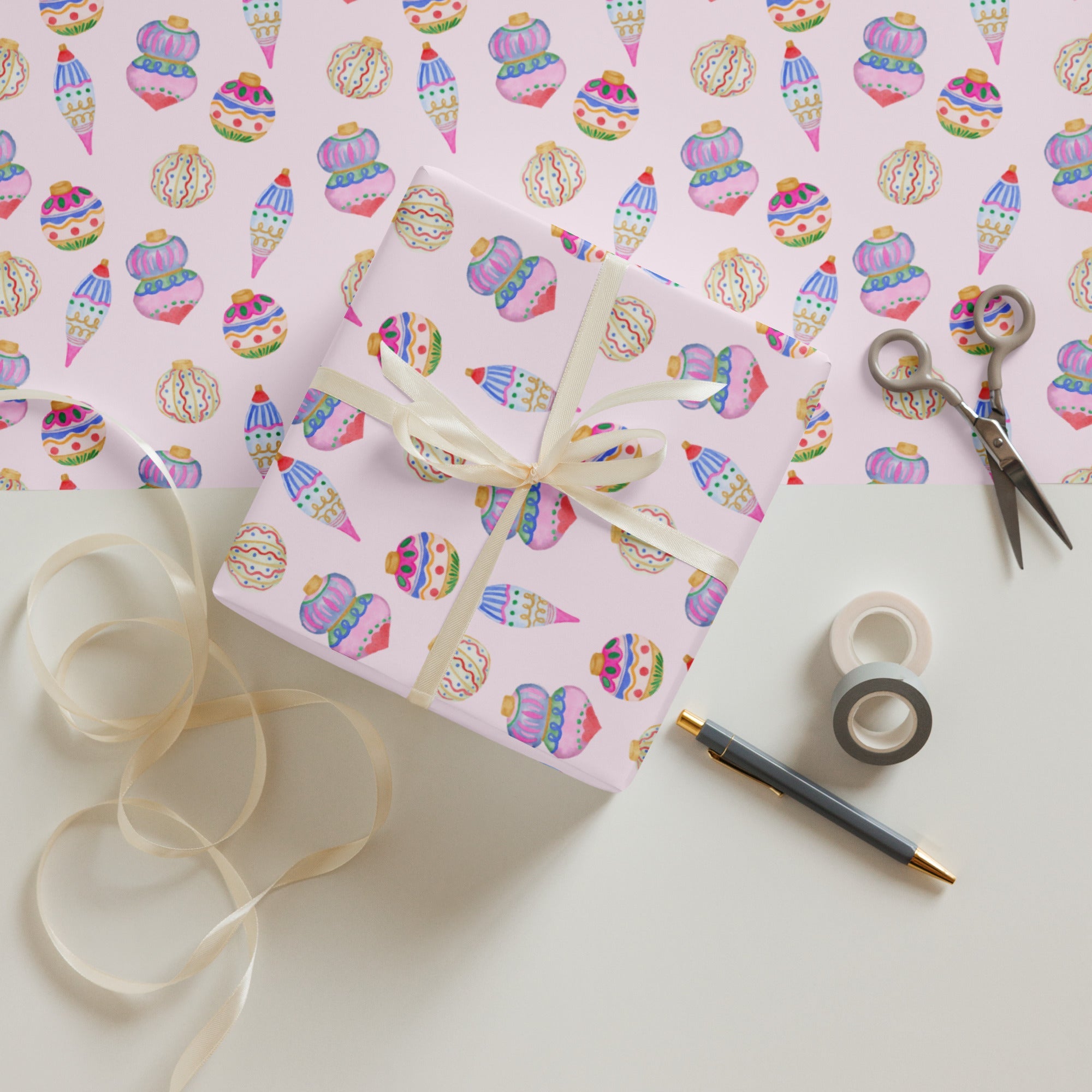 Vintage Christmas Ornaments Wrapping Paper