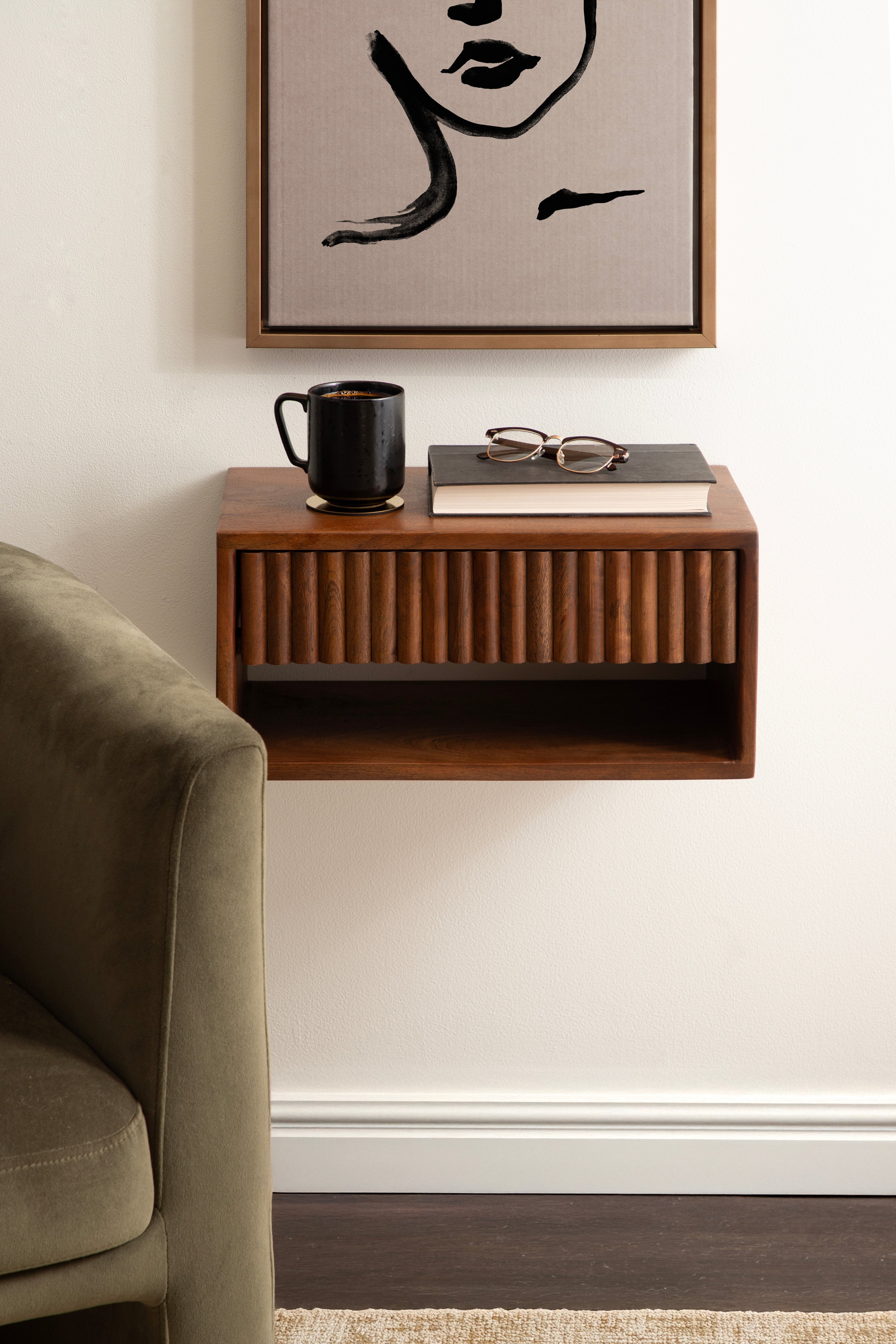 Reid Floating Wood Side Table with Open Storage