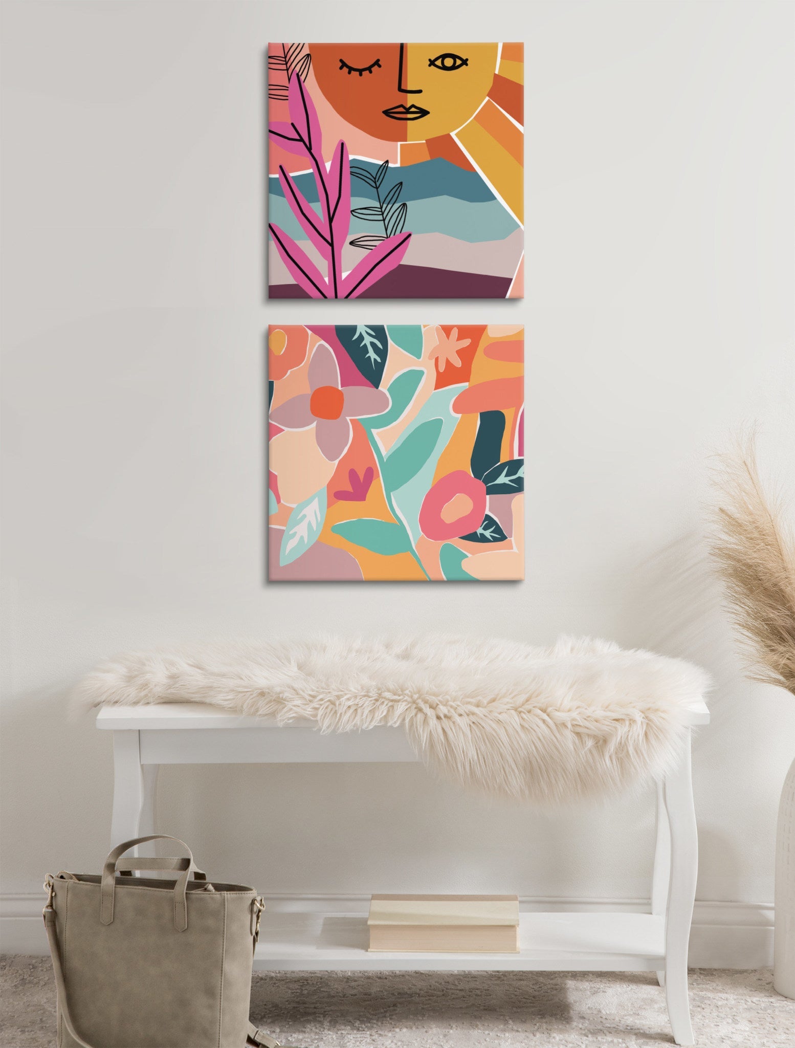 Peace Love Flowers Canvas Wall Art Set by Kate Aurelia Holloway