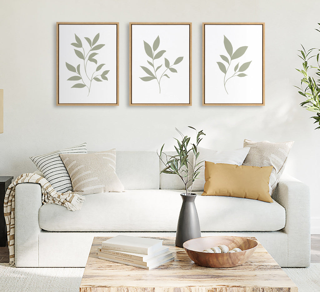 Sylvie Modern Sage Green Botanical Outdoor Nature Print 1, 2 and 3 Framed Canvas by The Creative Bunch Studio