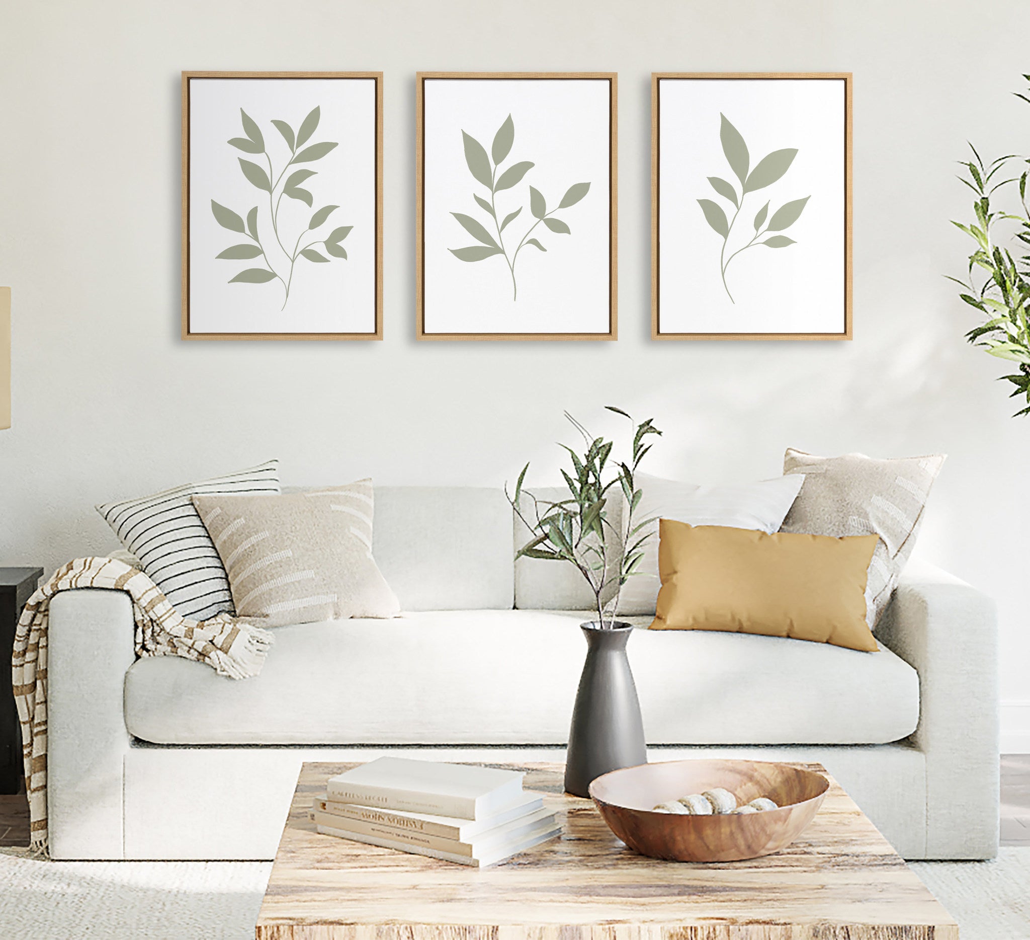 Sylvie Modern Sage Green Botanical Outdoor Nature Print 1, 2 and 3 Framed Canvas by The Creative Bunch Studio