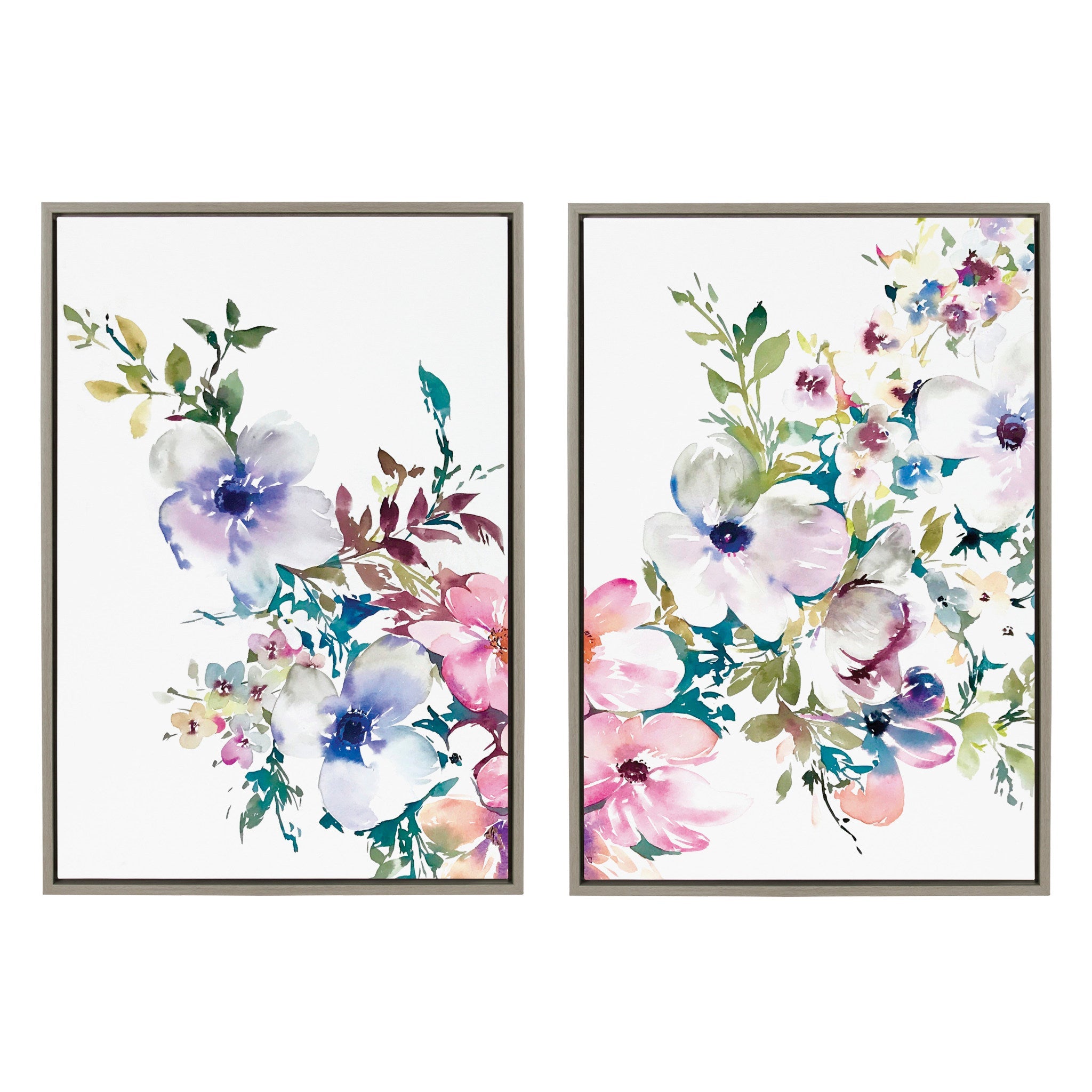 Sylvie Ink Wash Floral Left and Right Framed Canvas by Emma Daisy