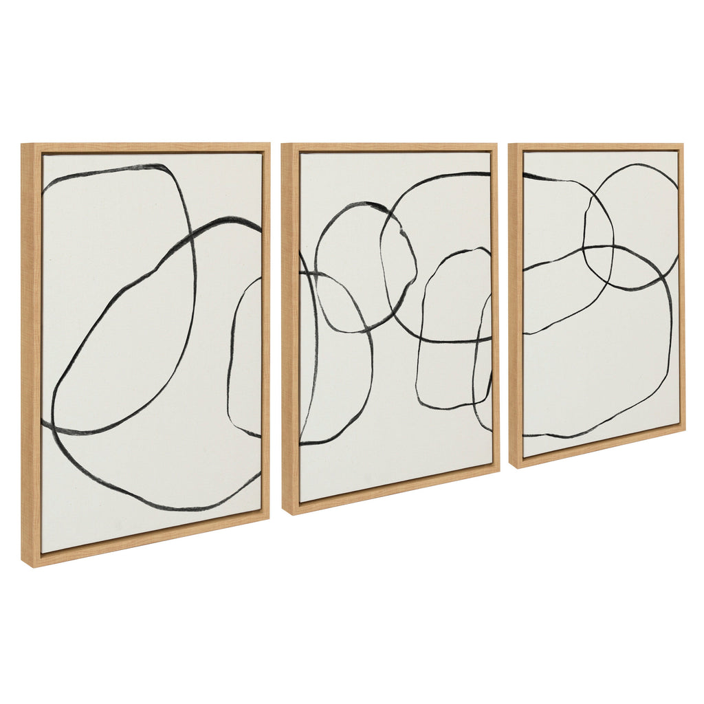 Sylvie Dancing Circles BW Framed Canvas by Teju Reval of SnazzyHues