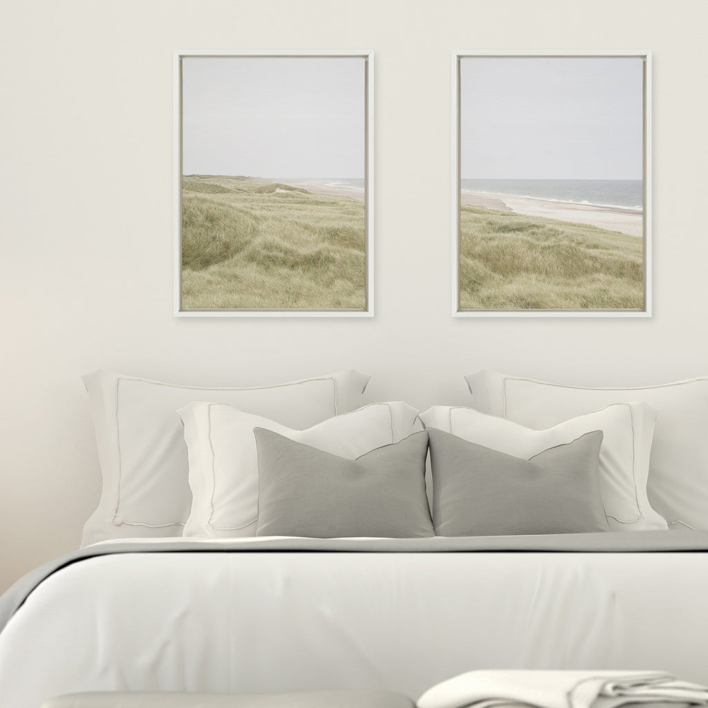 Sylvie Peaceful and Serene Coastal Landscape Left and Right Framed Canvas Art Set by The Creative Bunch Studio