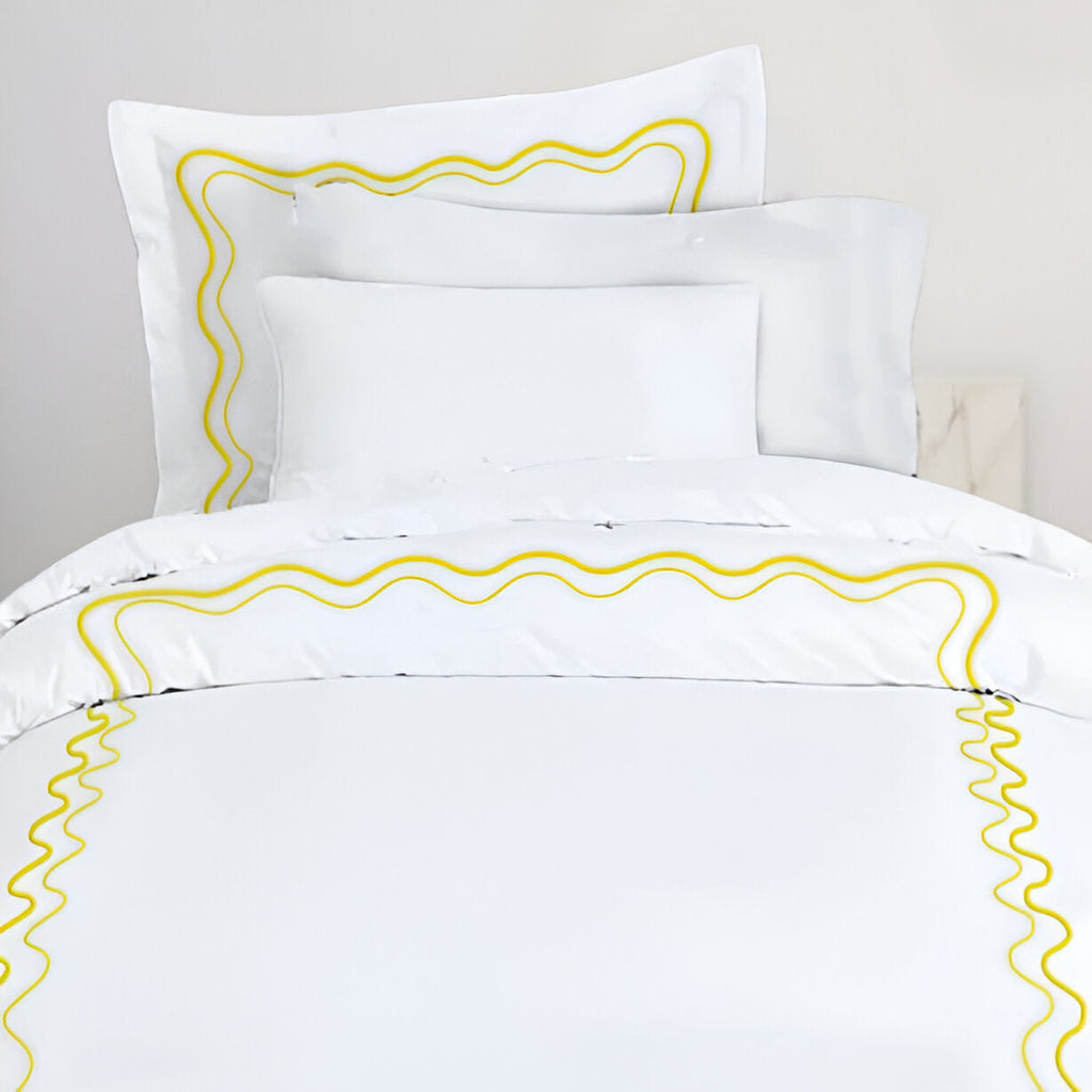 Double Wavy Embroidered Cotton Duvet Cover Set