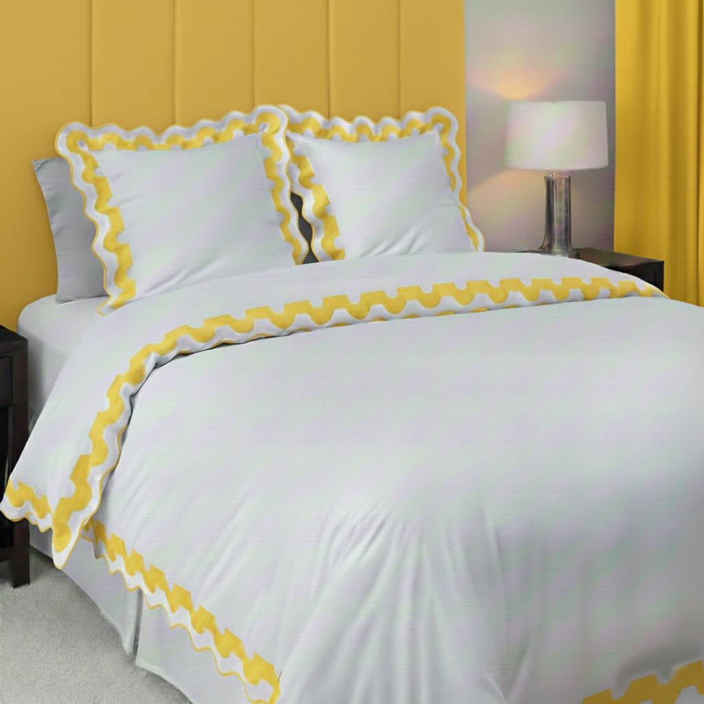 400TC U Shape Applique Scalloped Embroidery Cotton Duvet Cover Set